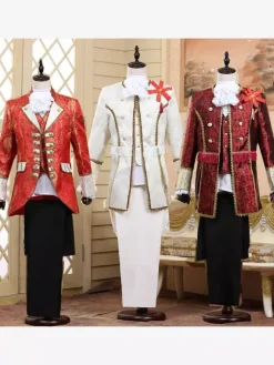 Ensemble vintage bordeaux boutons rétro volants jacquard manches longues polyester pardessus costumes rétro pour homme