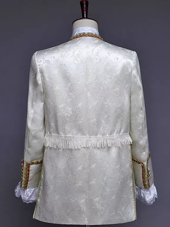 Ensemble vintage bordeaux boutons rétro volants jacquard manches longues polyester pardessus costumes rétro pour homme