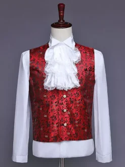 Ensemble vintage bordeaux boutons rétro volants jacquard manches longues polyester pardessus costumes rétro pour homme
