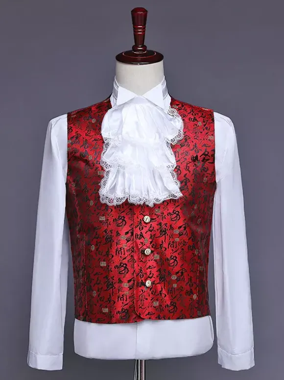 Ensemble vintage bordeaux boutons rétro volants jacquard manches longues polyester pardessus costumes rétro pour homme
