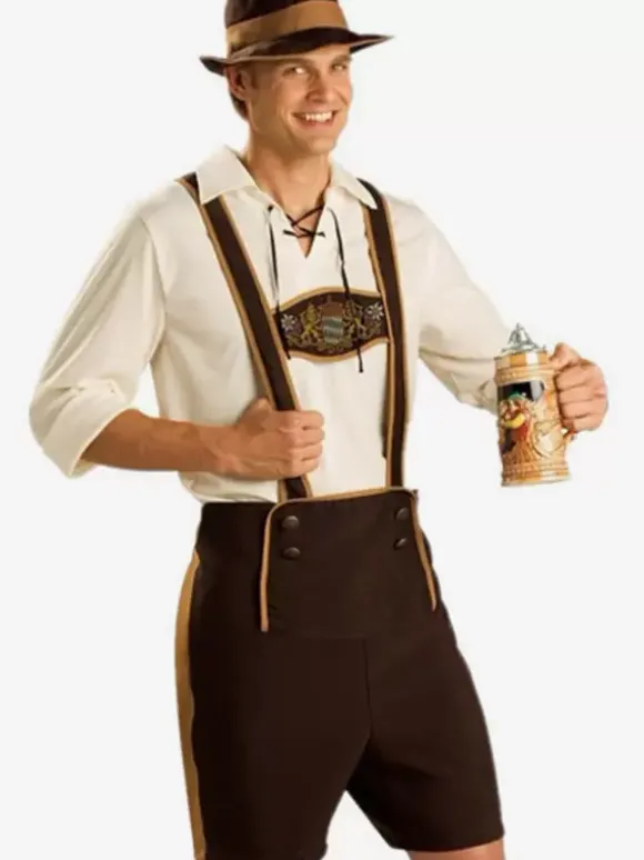 Ensemble Vintage marron café boutons rétro manches longues haut en Polyester Costumes rétro pour hommes
