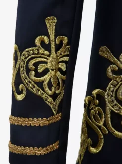 Ensemble vintage noir avec boutons appliqués rétro et motif c艙urs manches longues manteau en polyester costumes rétro pour homme