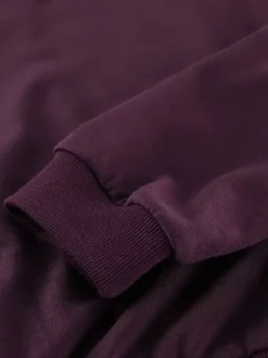 Ensemble athleisure pour femmes actives - Survêtement prune à capuche et fermeture éclair jambes larges - Collection printemps 2026 - Vêtements de yoga et de détente