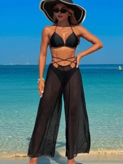 Ensemble bikini simple et pantalon de plage transparent 3 pièces pour l'été 2026