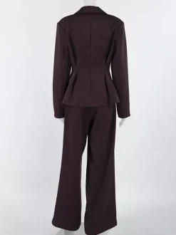 Ensemble blazer péplum marron foncé pour femme - Pantalon large à taille plissée et coupe slim - Tenue de bureau printemps 2026