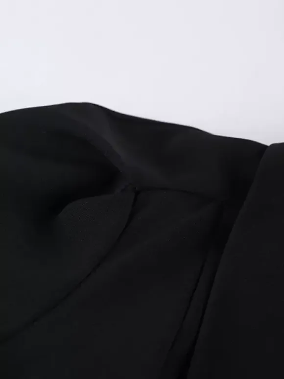 Ensemble coordonné sophistiqué style français pour femme - Haut à manches bouffantes et col cranté pantalon noir à jambes larges - Tenue de travail été 2026