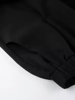 Ensemble coordonné sophistiqué style français pour femme - Haut à manches bouffantes et col cranté pantalon noir à jambes larges - Tenue de travail été 2026