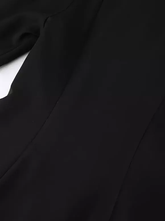 Ensemble coordonné sophistiqué style français pour femme - Haut à manches bouffantes et col cranté pantalon noir à jambes larges - Tenue de travail été 2026