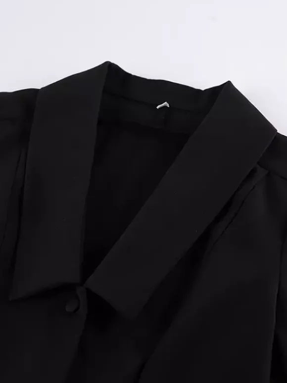 Ensemble coordonné sophistiqué style français pour femme - Haut à manches bouffantes et col cranté pantalon noir à jambes larges - Tenue de travail été 2026