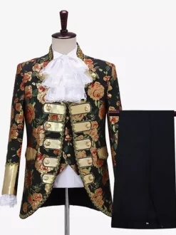 Ensemble Costume Vintage Rétro Imprimé Floral Médiéval Manches Longues Rétro Hommes