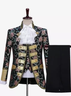 Ensemble Costume Vintage Rétro Imprimé Floral Médiéval Manches Longues Rétro Hommes