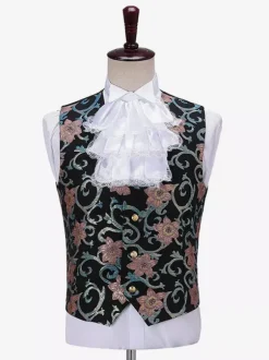 Ensemble Costume Vintage Rétro Imprimé Floral Médiéval Manches Longues Rétro Hommes