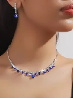 Ensemble de bijoux de mariage tendance avec superbe diamant en métal