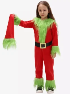 Ensemble de combinaison de noël à ceinture rouge chapeau en Polyester Costumes de vacances de noël bicolores