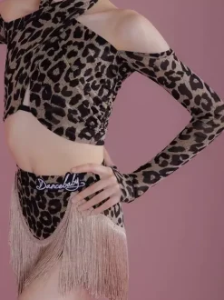Ensemble de costumes de danse latine pour fille : jupe à franges en polyester noir haut à manches longues.