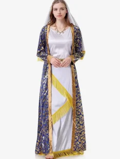 Ensemble de costumes de vacances à imprimé floral pour femmes bleues rétro pardessus couvre-chef