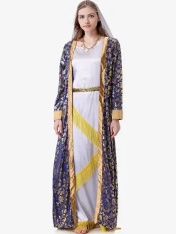 Ensemble de costumes de vacances à imprimé floral pour femmes bleues rétro pardessus couvre-chef