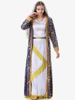 Ensemble de costumes de vacances à imprimé floral pour femmes bleues rétro pardessus couvre-chef