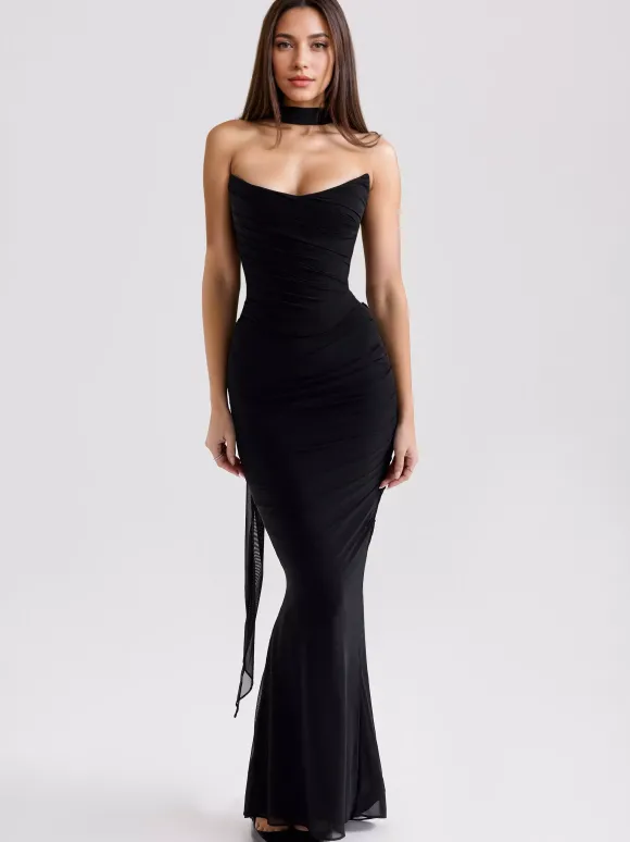 Ensemble de fête 3 pièces pour femme composé d'un corset sans bretelles d'une jupe longue en maille et d'un foulard. 2026