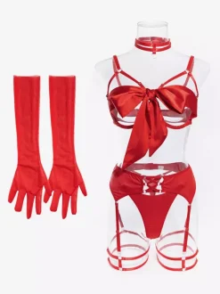 Ensemble de lingerie 3 pièces soutien-gorge et culotte noirs à lacets sans bonnets