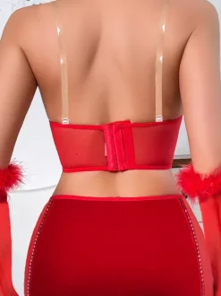 Ensemble de lingerie sexy 3 pièces rouge soutien-gorge et culotte pour adulte