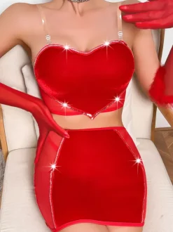 Ensemble de lingerie sexy 3 pièces rouge soutien-gorge et culotte pour adulte