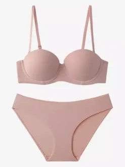 Ensemble de lingerie : soutien-gorge demi-bonnet sans coutures à armatures et culotte taille mi-haute