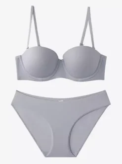 Ensemble de lingerie : soutien-gorge demi-bonnet sans coutures à armatures et culotte taille mi-haute