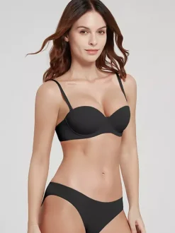 Ensemble de lingerie : soutien-gorge demi-bonnet sans coutures à armatures et culotte taille mi-haute