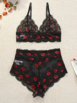 Ensemble de lingerie transparente à découpes bicolores sexy noir 2 pièces soutien-gorge et culotte