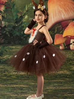Ensemble De Noël Café Marron Couvre-Chef Gants Robe Déguisement Enfant