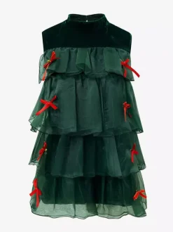 Ensemble de Noël Robe Vert Foncé Accessoire Chapeau Costumes de Vacances de Noël