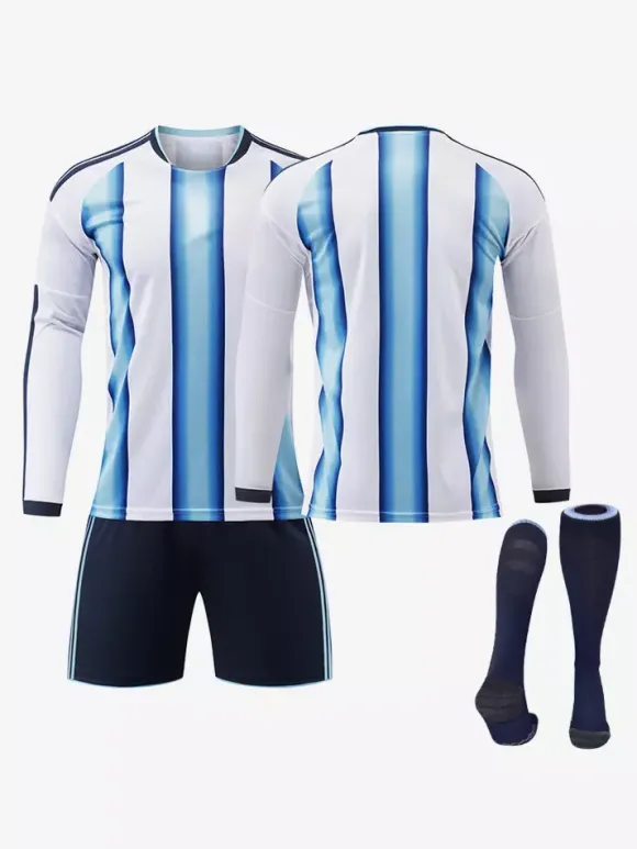 Ensemble de 3 pièces comprenant le maillot domicile de l'équipe nationale d'Argentine 2026 manches longues et personnalisé.