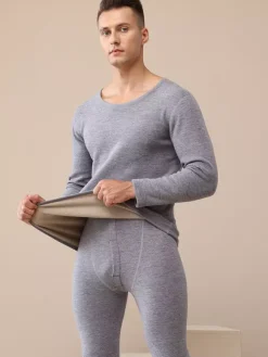 Ensemble de 2 sous-vêtements thermiques chauffants en polaire à col rond pour hommes et couples
