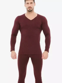 Ensemble de sous-vêtements unisexe doublé polaire coupe ajustée col en V haut et bas sans coutures.