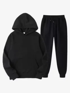 Ensemble De Sport À Capuche Pantalon Noir Football Entraînement Confortable