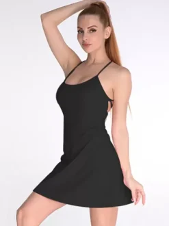 Ensemble De Sport Robe Dos Nu Short Femme À Bretelles Spaghetti Athlétique Lycra Spandex Vêtements De Sport