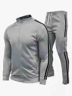 Ensemble De Sport Veste Pantalon Noir Football Entraînement Confortable