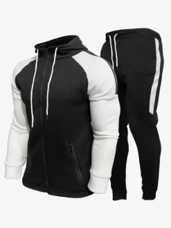 Ensemble De Sport Zipper Pantalon Noir Football Entraînement Confortable