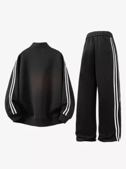 Ensemble de survêtement 2 pièces pour homme col montant manches longues sweat-shirt rayé et pantalon