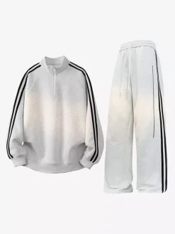 Ensemble de survêtement 2 pièces pour homme col montant manches longues sweat-shirt rayé et pantalon
