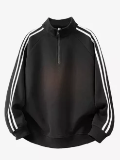 Ensemble de survêtement 2 pièces pour homme col montant manches longues sweat-shirt rayé et pantalon