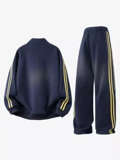 Ensemble de survêtement 2 pièces pour homme col montant manches longues sweat-shirt rayé et pantalon