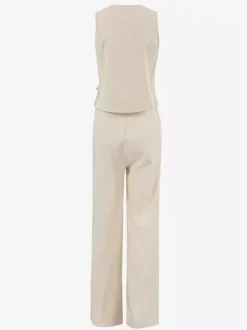 Ensemble deux pièces abricot décontracté quotidien : haut sans manches à col V et pantalon