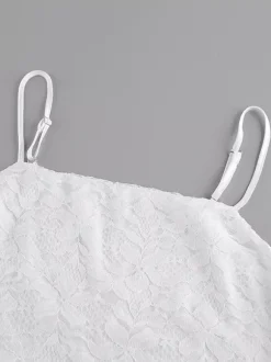 Ensemble deux pièces blanc chic décontracté au quotidien bretelles en dentelle pantalon sans manches