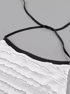 Ensemble deux pièces blanc à rayures chics col rond jupe sans manches