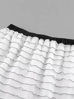Ensemble deux pièces blanc à rayures chics col rond jupe sans manches