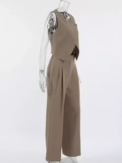 Ensemble deux pièces d'été pour femme haut asymétrique et pantalon droit 2026