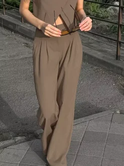 Ensemble deux pièces d'été pour femme haut asymétrique et pantalon droit 2026
