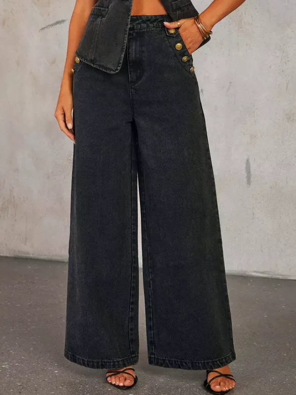 Ensemble deux pièces en denim gilet boutonné et jean droit tenue d'été pour femme 2026